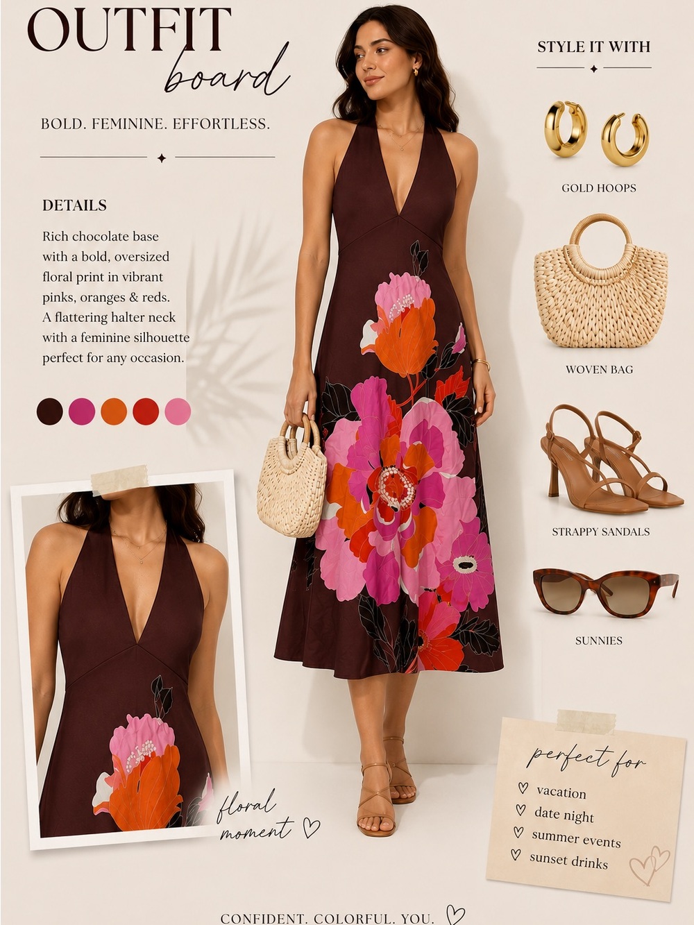 Banana Republic brown floral halter summer dress XS